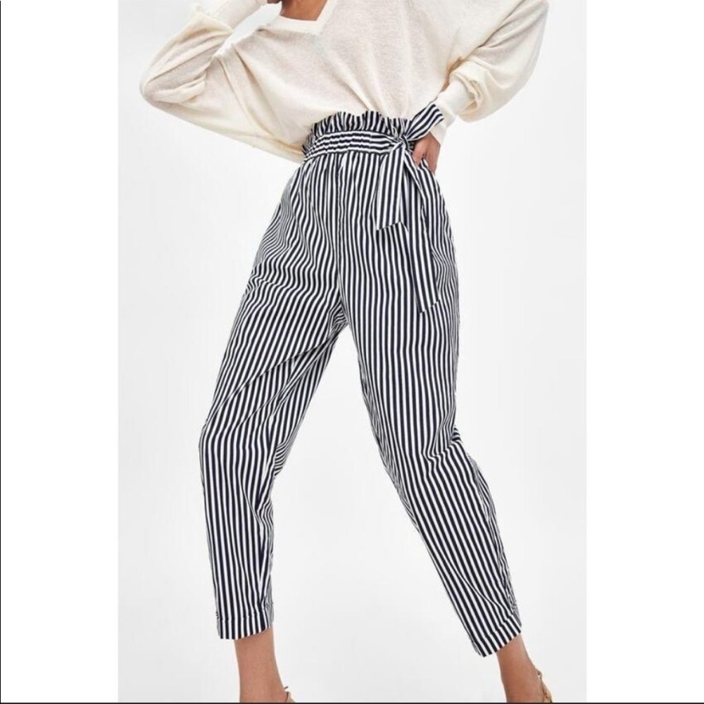 Zara Paperbag Pinstripe Pants